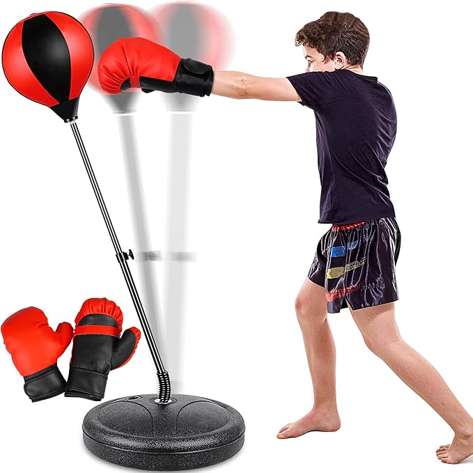 Kids Boxing Set - Punching Bag + Gloves | Adjustable Height | Ages 3-10