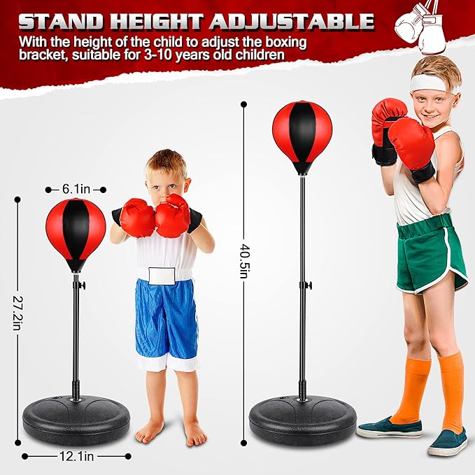 Kids Boxing Set - Punching Bag + Gloves | Adjustable Height | Ages 3-10
